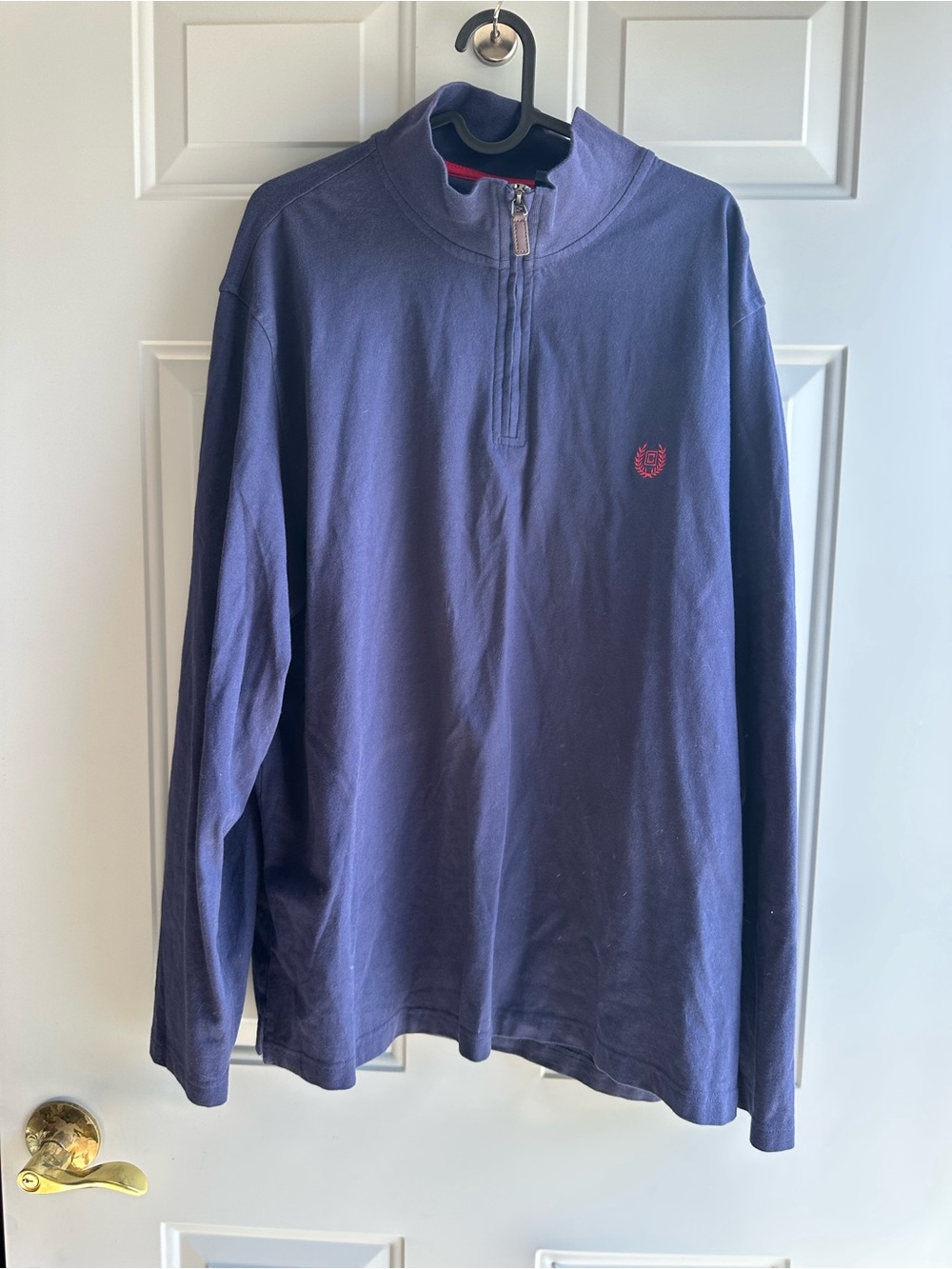 Chaps Navy Quarter-Zip Pullover with Red Crest